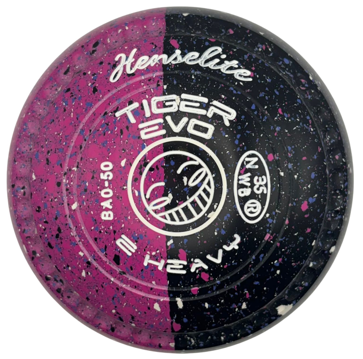 Henselite Tiger Evo 2H *Potters Exclusive Pink Phantom Duo Limited Edition* Smiley Ball Emblem Front
