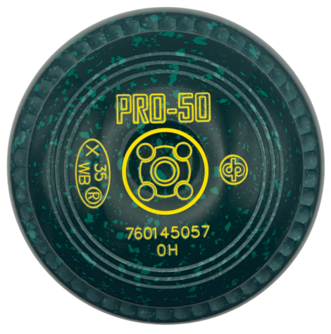 Round green and black object with 'PRO-50' and other text on a white background