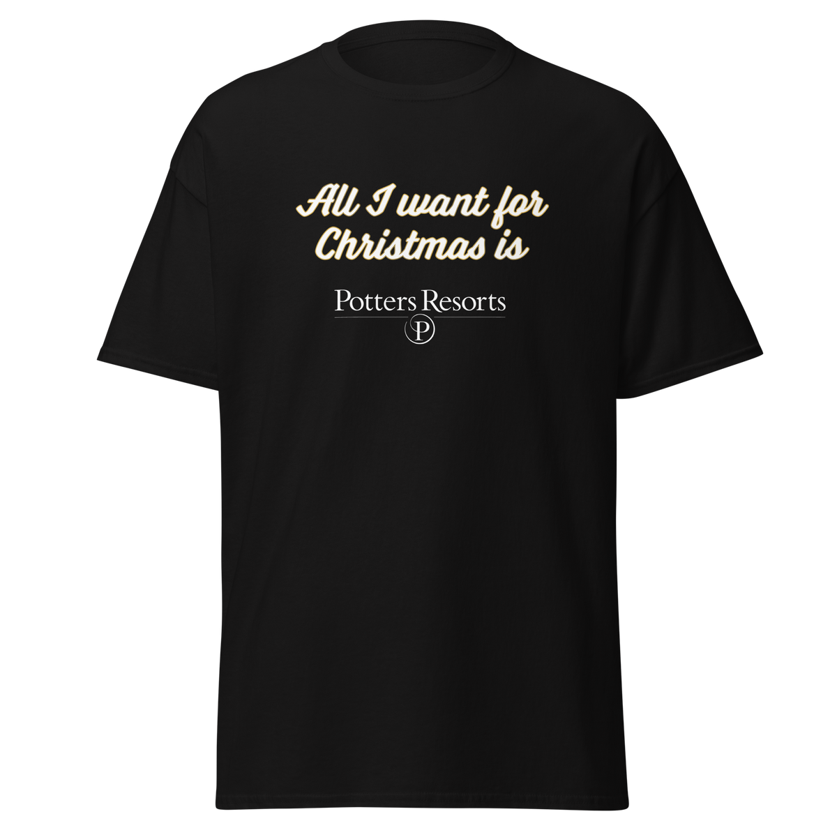 Potters Exclusive All I Want For Christmas Is Potters Resorts Festive T Shirt in Black