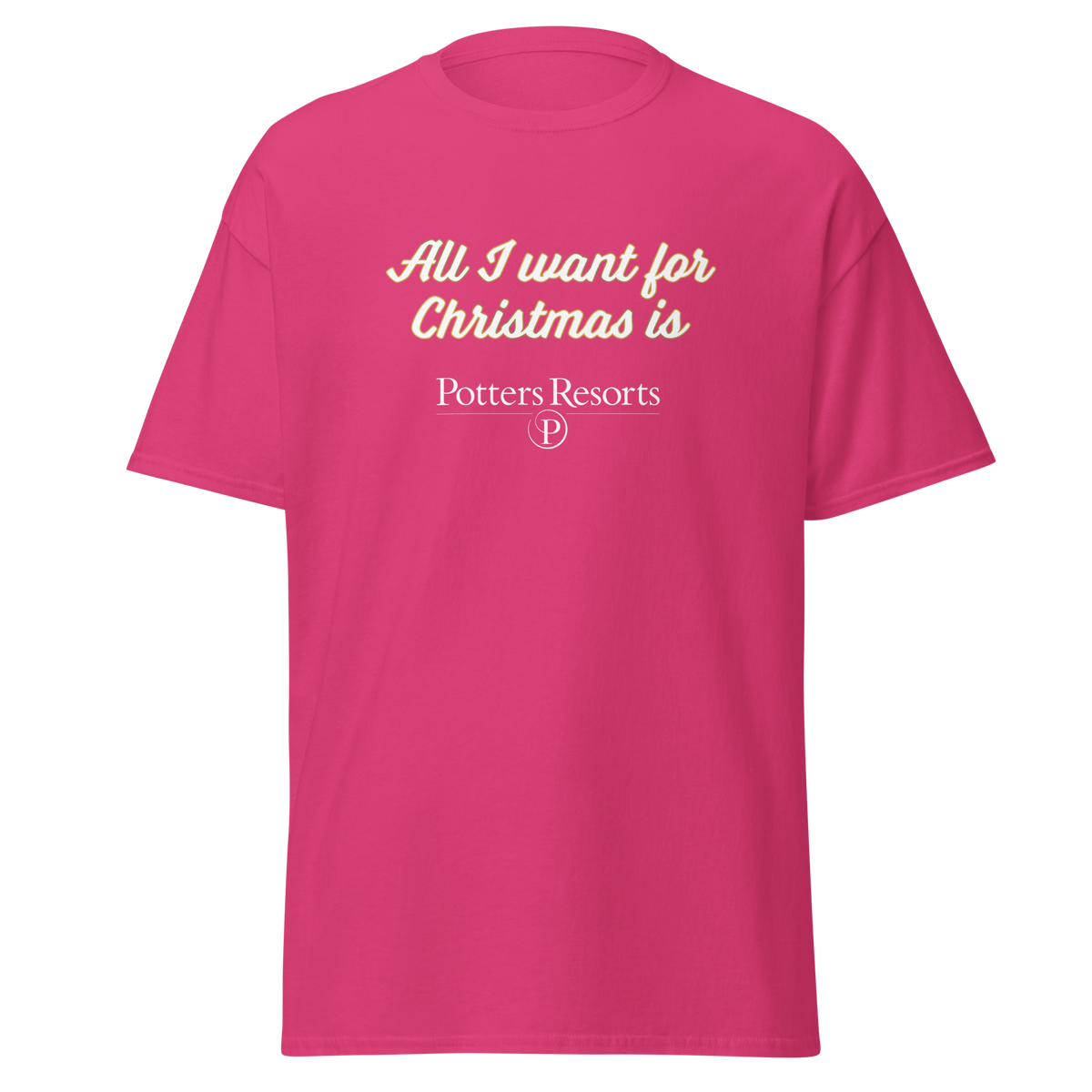 Potters Exclusive All I Want For Christmas Is Potters Resorts Festive T Shirt in Hot Pink