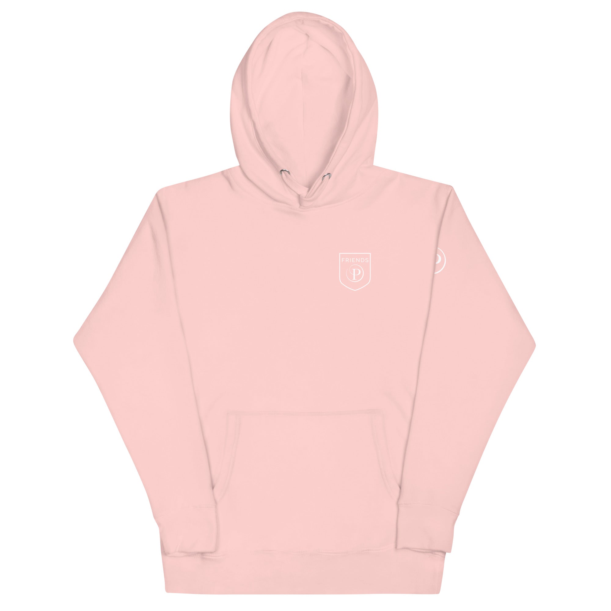 Black Friends Exclusive pullover hoodie with printed Friends crest and Potters P sleeve detail