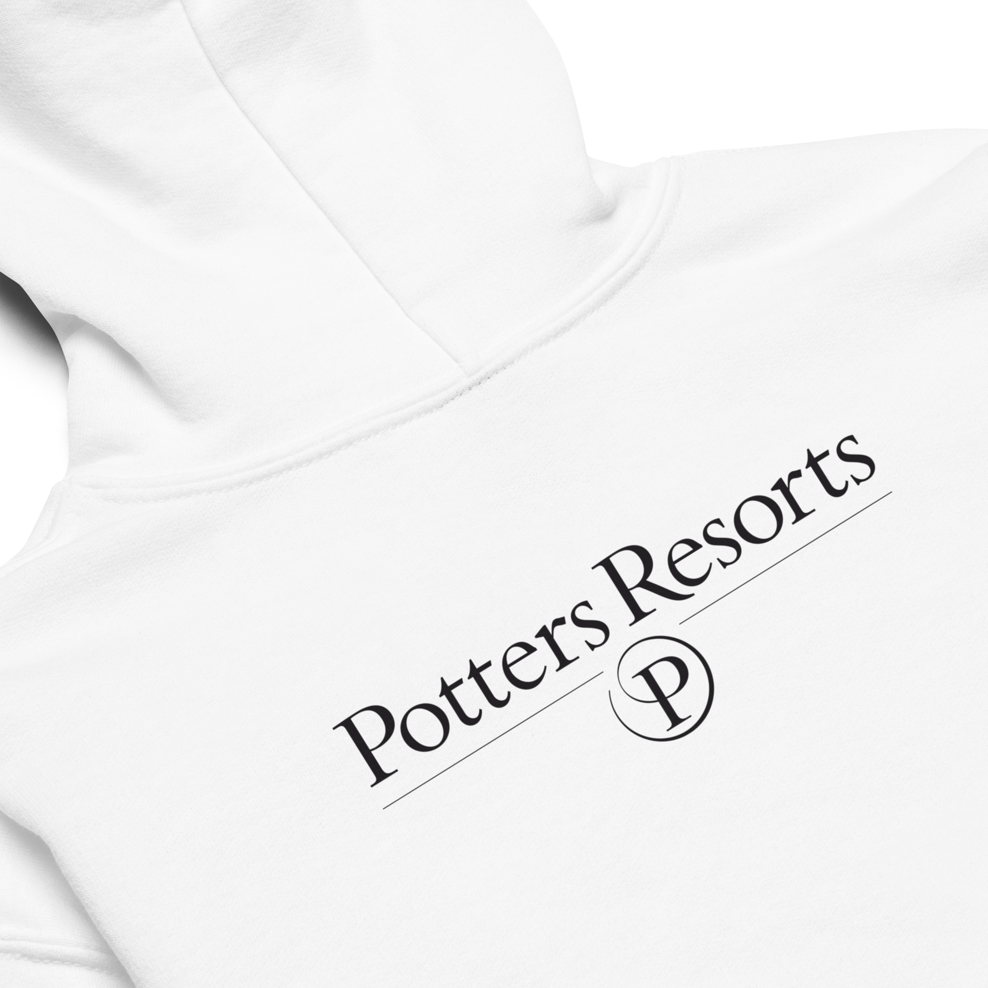 White shirt with 'Potters Resorts' logo on a white background
