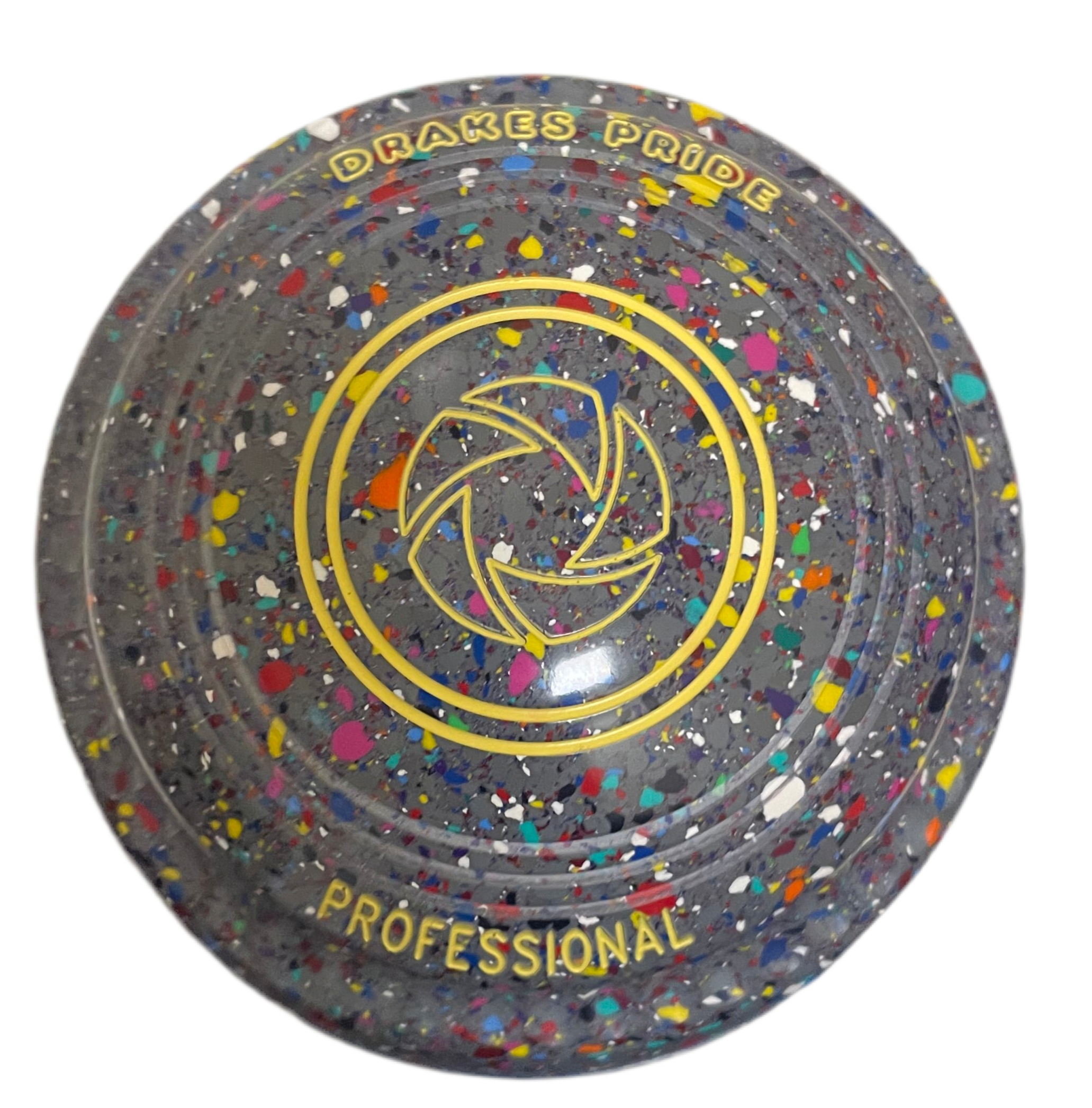 Drakes Pride Pro 50 00H Grey Harlequin Bowls with Geometric Emblem – Mid-Bias Bowls Set.