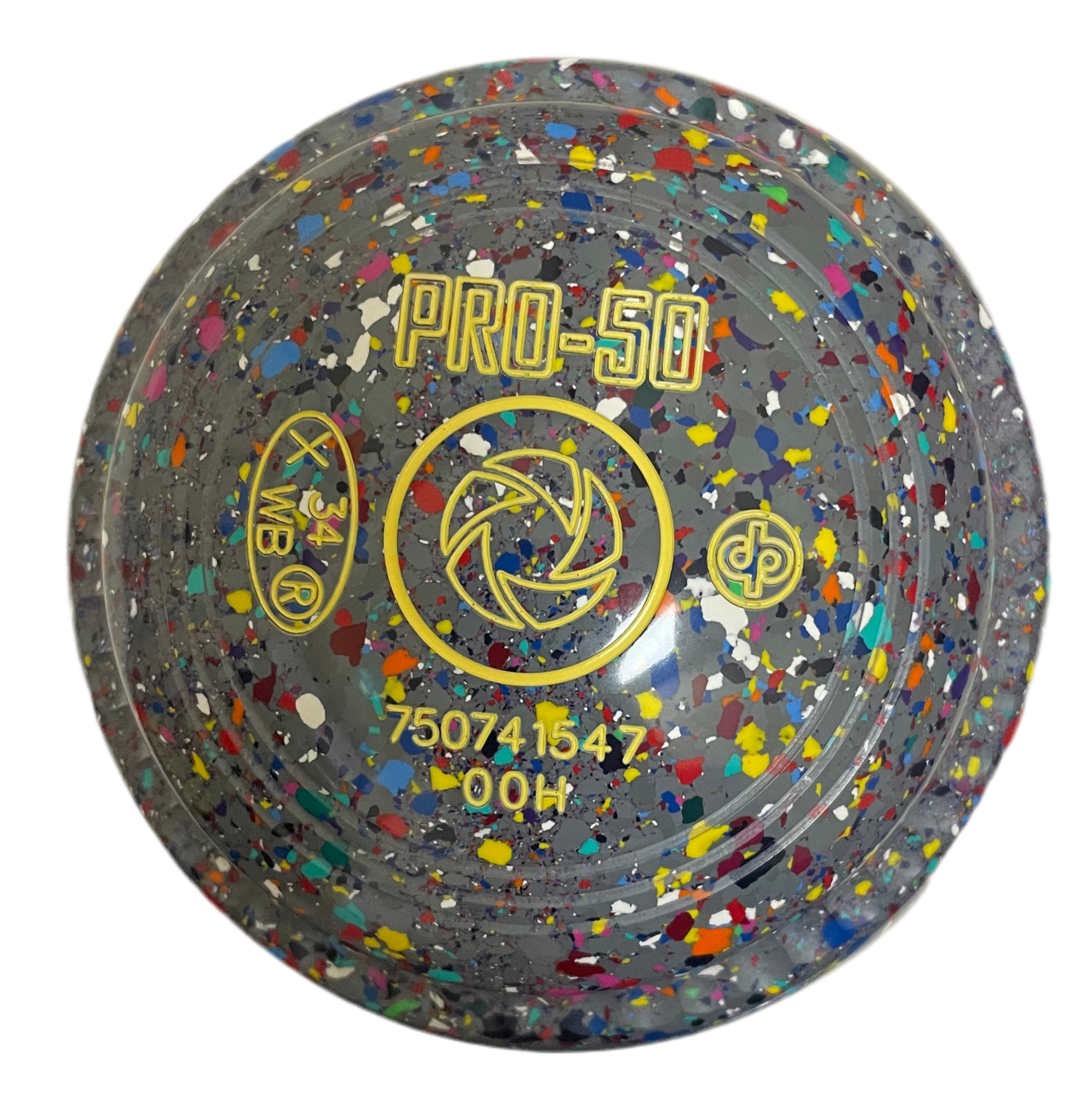 Drakes Pride Pro 50 00H Grey Harlequin Bowls with Geometric Emblem – Mid-Bias Bowls Set.