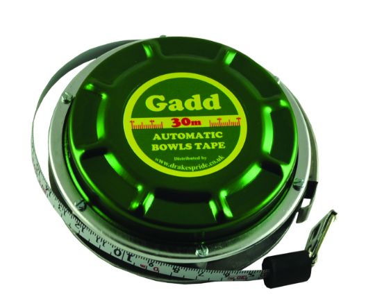 Green Gadd automatic bowls tape measure on a white background