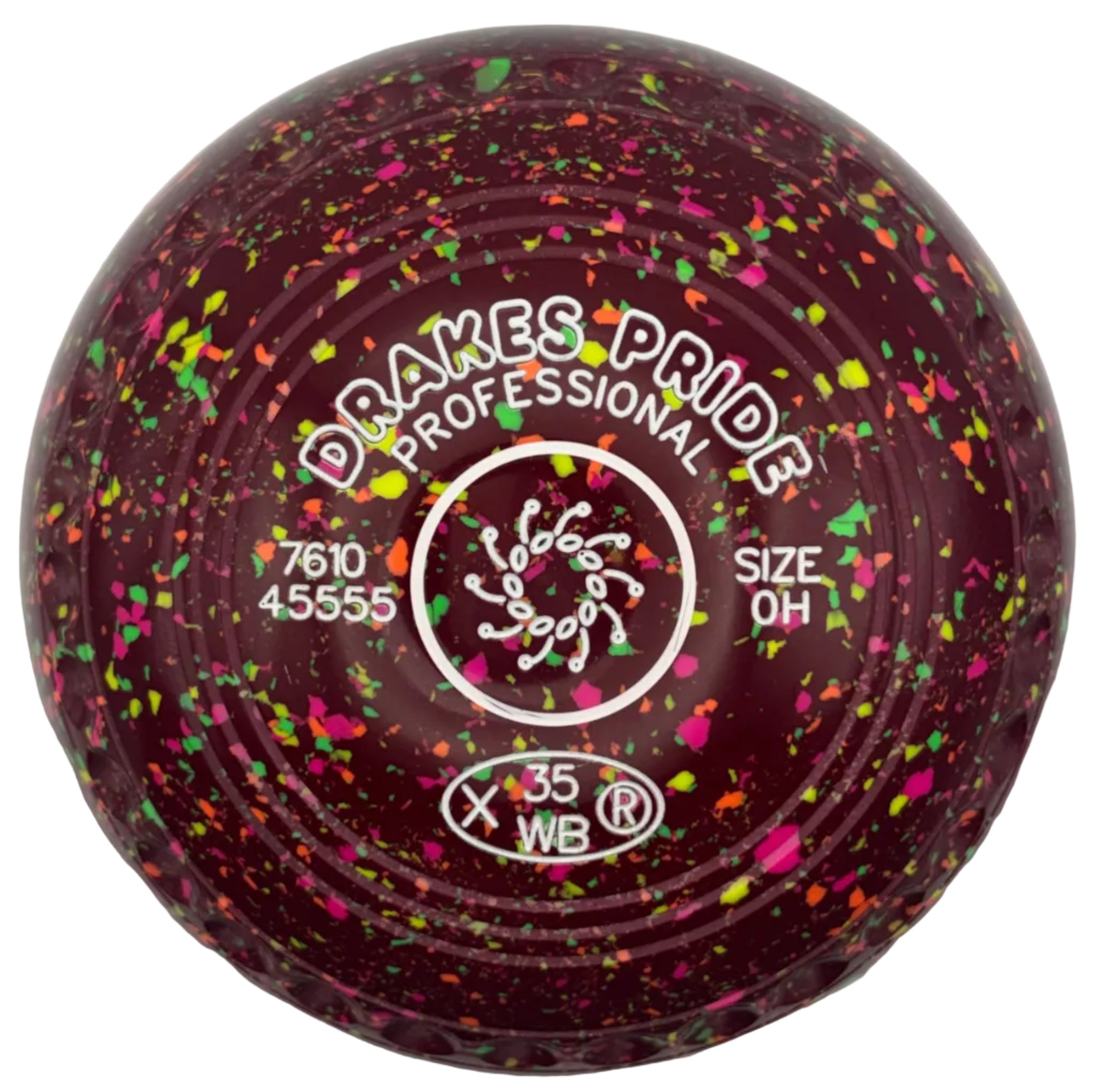 Drakes Pride Professional 0H Maroon Fluorescent Harlequin Geometric Circle Emblem front 