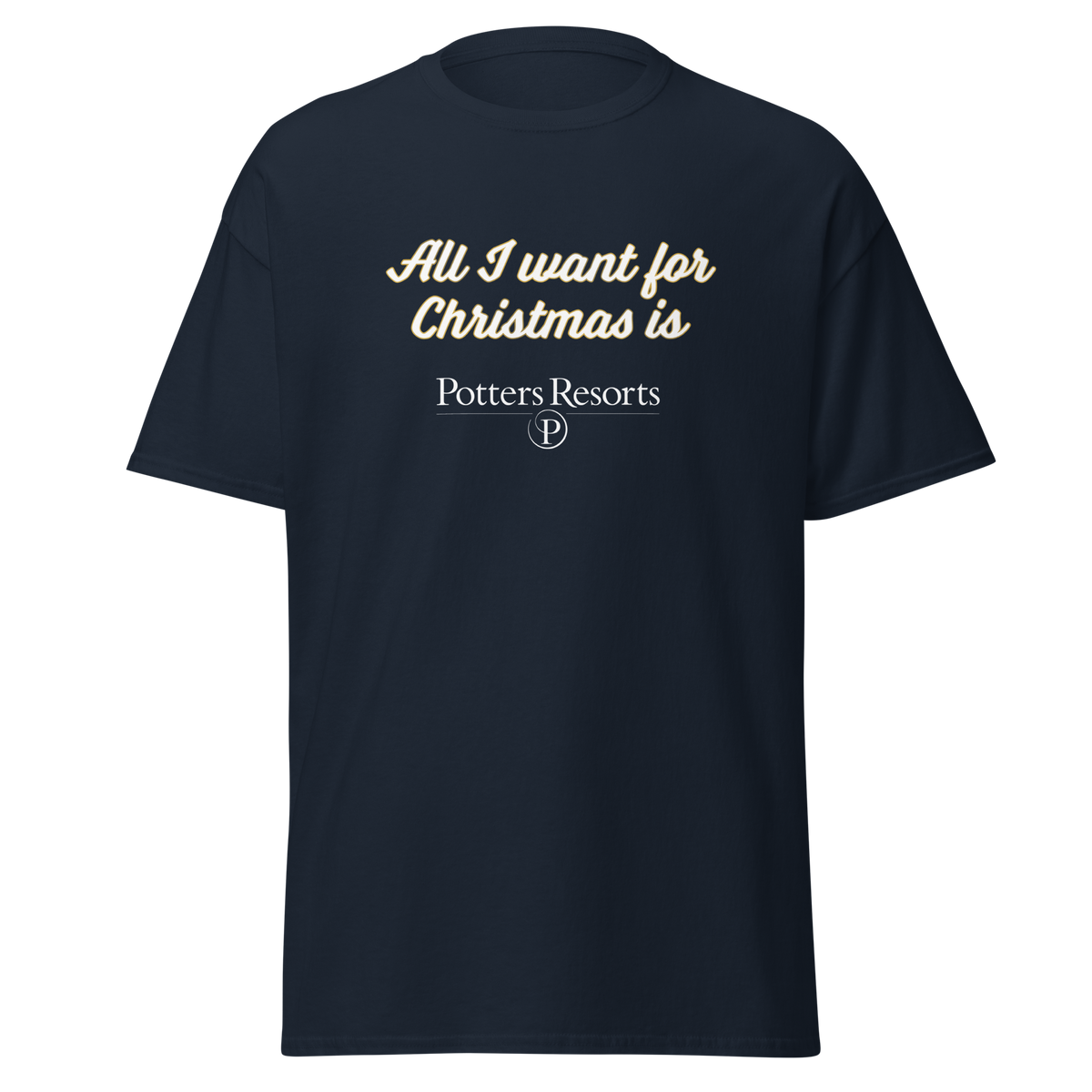 Potters Exclusive All I Want For Christmas Is Potters Resorts Festive T Shirt in Navy