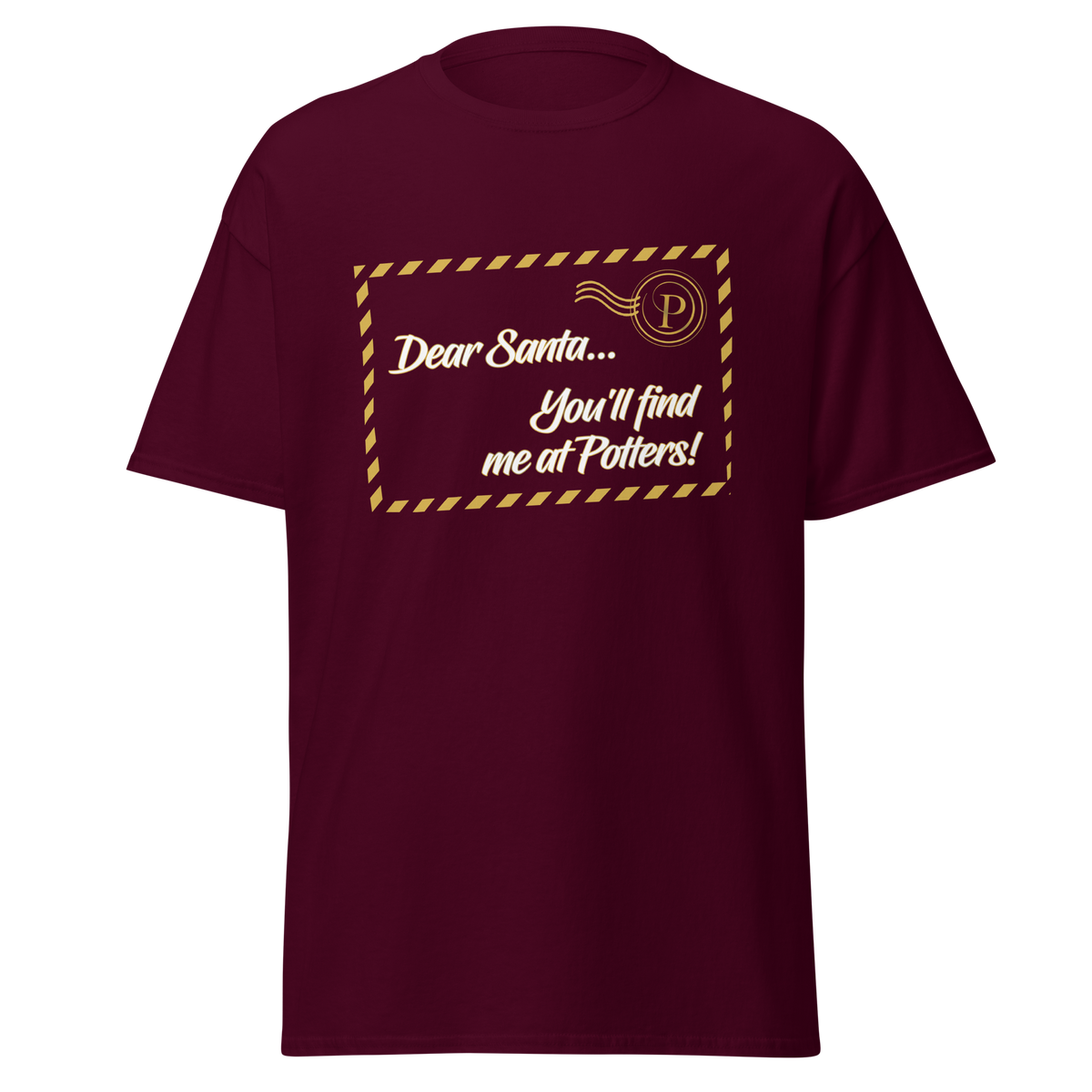 Potters Exclusive Dear Santa Christmas T Shirt in Maroon