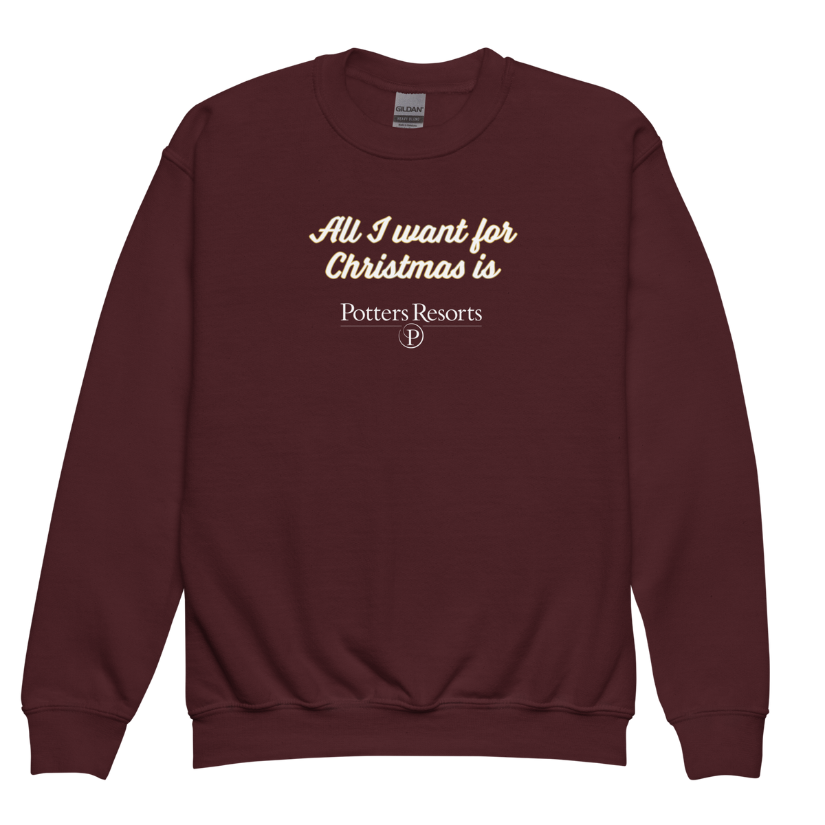 Potters Exclusive All I Want For Christmas Is Potters Resorts adult sweatshirt in Maroon