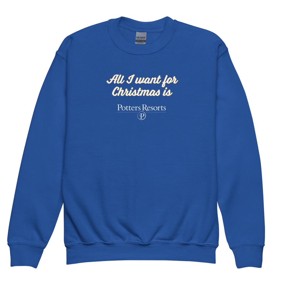 Potters Exclusive All I Want For Christmas Is Potters Resorts adult sweatshirt in Royal Blue