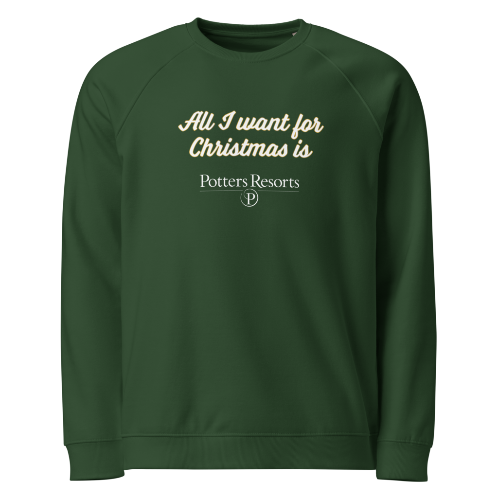 Potters Exclusive All I Want For Christmas Is Potters Resorts adult sweatshirt in Bottle Green