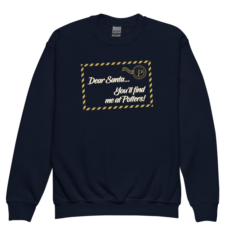 Potters Exclusive Dear Santa You'll Find Me at Potters Christmas kids sweatshirt in Navy
